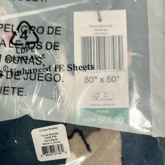 Vera Bradley Fleece Throw Blanket in Cats Meow NWT - Picture 5 of 6